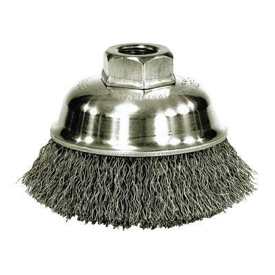 Weiler 13188 Crimped Wire Cup Brush, 3-1/2 in dia, 5/8-11 UNC Arbor, 0.014 in Stainless Steel
