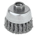 Weiler 13258 Single Row Knot Wire Cup Brush, 2-3/4 in Dia, 0.020 in Stainless Steel Wire, 5/8 in-11 Arbor