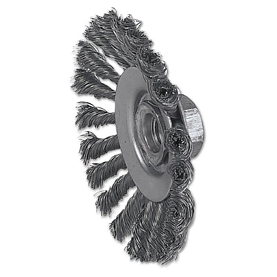 Weiler 13466 Knot Wire Bevel Wheel, 4-1/2 in Dia x 3/8 W,.014 in Stainless Steel, 12500 RPM