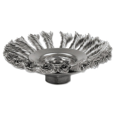 Weiler 13486 Knot Wire Bevel Wheel, 4-1/2 in Dia x 3/8 in W,.02 in Stainless Steel, 12500 RPM