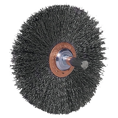 Weiler 17637 Stem-Mounted Wide Conflex Brush, 3 in dia x 1 in W Face, 0.008 in Stainless Steel Wire, 20000 RPM