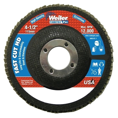 Weiler 31388 4-1/2 in Vortec Pro High Density Abrasive Flap Disc, Flat