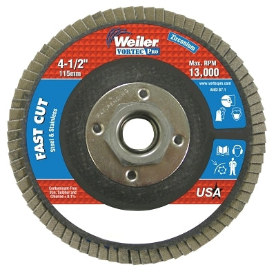 Weiler 31408 4-1/2 in Abrasive Flap Disc, Flat, Phenolic Backing, 4 oz