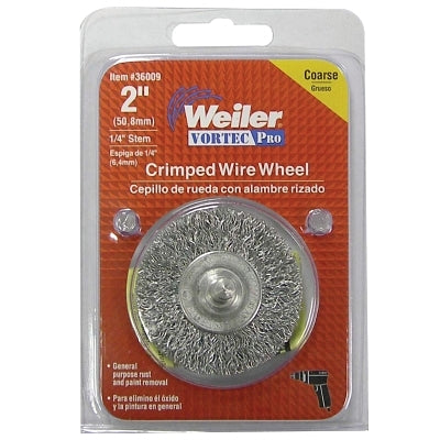 Weiler 36009 Vortec Pro Stem Mounted Crimped Wire Wheel 2 in D.014 Steel Retail Pack