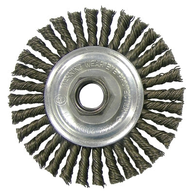 Weiler 36218 Vortec Pro Stringer Bead Twist Knot Wire Wheel, 4 in Dia, 0.020 in Wire, 5/8 in-11 Arbor