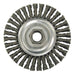 Weiler 36219 Wolverine Knot Wire Wheel, Stringer Bead Twist, 4 in dia x 3/16 in W Face, 5/8 in-11 UNC, 0.020 in SS Wire, 20000 RPM
