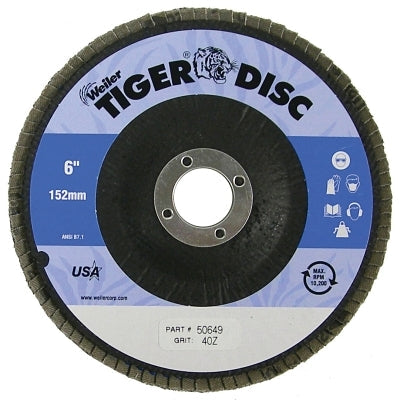 Weiler 50649 Tiger Disc Abrasive Flap Disc, 6 in, 40 Grit, 7/8 in Arbor, 10200 RPM