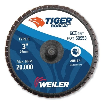 Weiler 50953 3 in Bobcat Mini Abrasive Flap Disc, Conical (Type 29), Type R Mount, 60Z