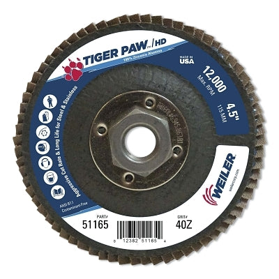 Weiler 51165 4-1/2 in Tiger Paw Super High Density Flap Disc F