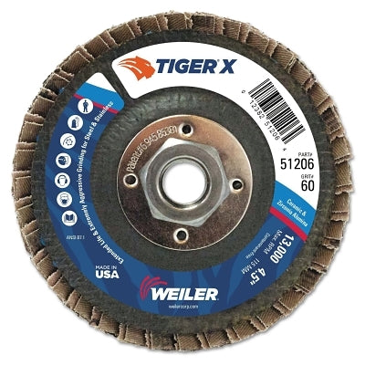 Weiler 51206 4-1/2 in Tiger X Angled Flap Disc Phenolic Backing 60 Grit Zirconia 5/8"-11