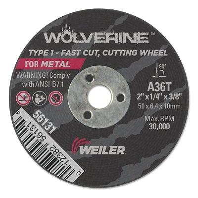 Weiler 56131 Portable Snagging Wheel, 2 in Dia, 1/4 in Thick, 36 Grit Aluminum Oxide