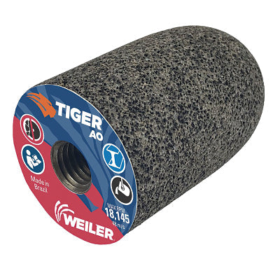Weiler 68329 Tiger Grinding Plug, 2 in dia x 3 in Thick x 5/8 in-11 Arbor, 24 Grit, Aluminum Oxide, Type 18R, 12 EA/BX