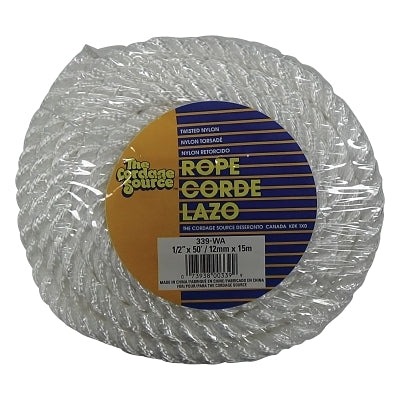Orion Ropeworks 339WA Twisted Nylon Ropes  1/2 in x 50 ft  Nylon  White