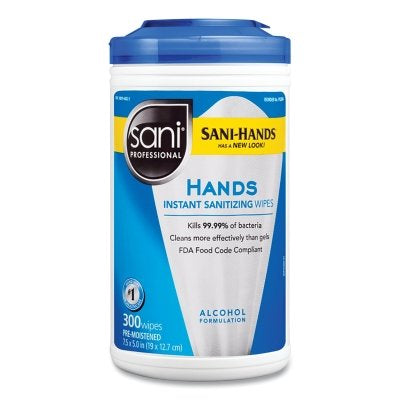 Sani Professional P92084 Hands Instant Sanitizing Wipe, 300 Wipes, Canister, Clean Scent