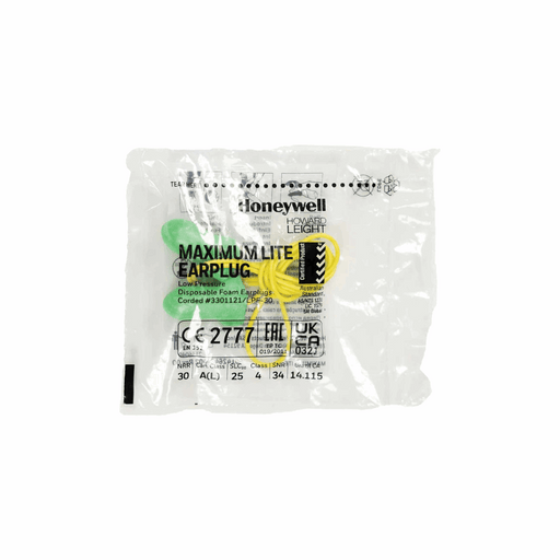 Howard Leight MAX LITE® Corded Foam Earplugs, Green, 25 Pairs