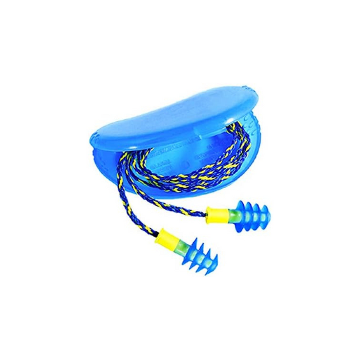 Fusion® Multiple-Use Earplug, Thermoplastic Elastomer, Blue/Yellow, Corded (10 Pairs)