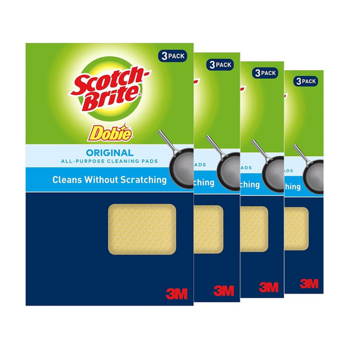 3M Scotch-Brite Dobie All Purpose Pads, 3Count (Pack of 4) Total 12 Pads