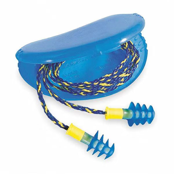Howard Leight by Honeywell Fusion Multiple-Use Earplug, Thermoplastic Elastomer,Blue/White, Corded 100 Pair / Box