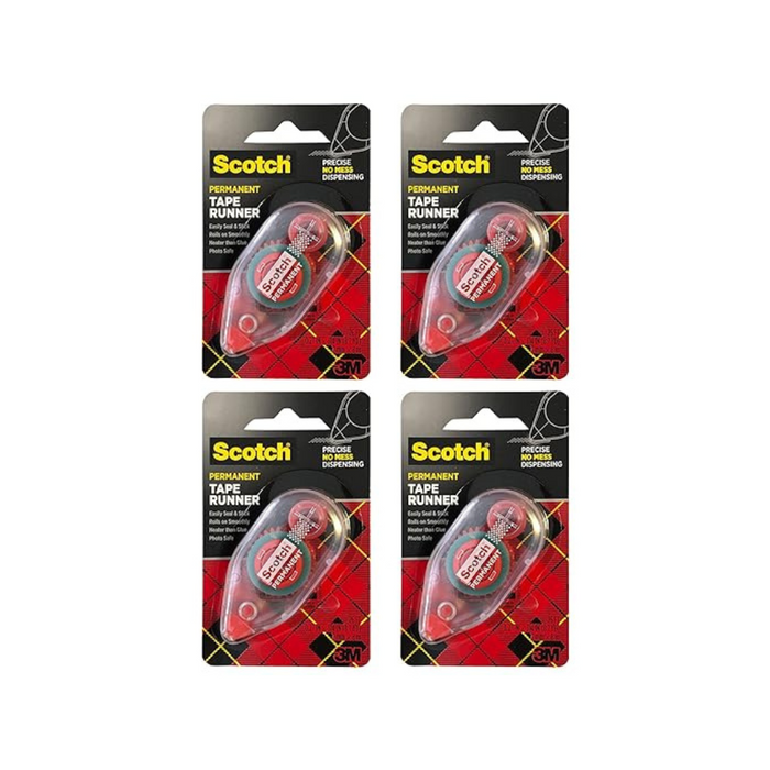 Scotch Double Sided Adhesive Roller, 7 mm x 8 m, Red, 4 Pack